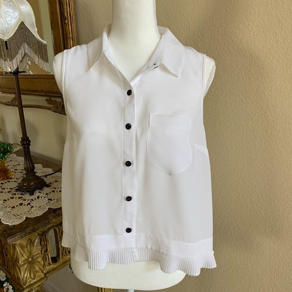 CAbi Tops - CAbi white button down sleeveless blouse Size S